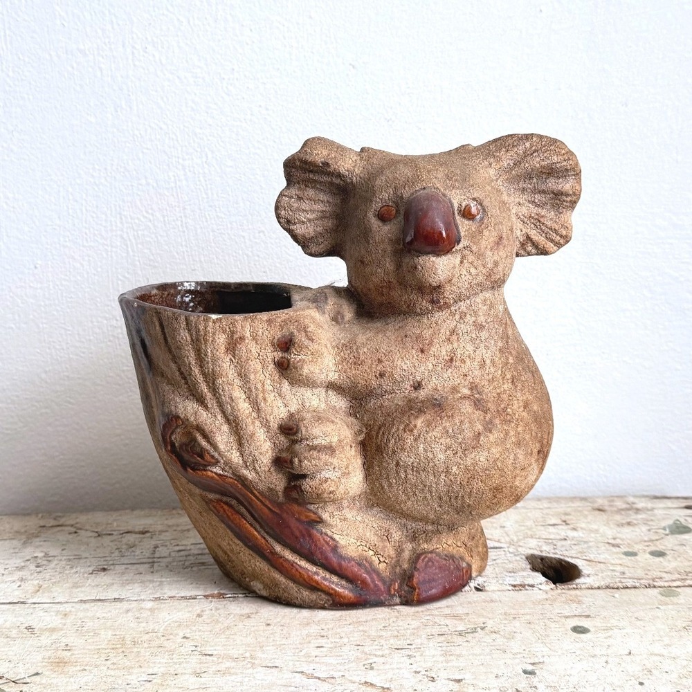 Vintage Royal Haeger USA Koala Planter Ceramic Textured Brown Pottery CSGD